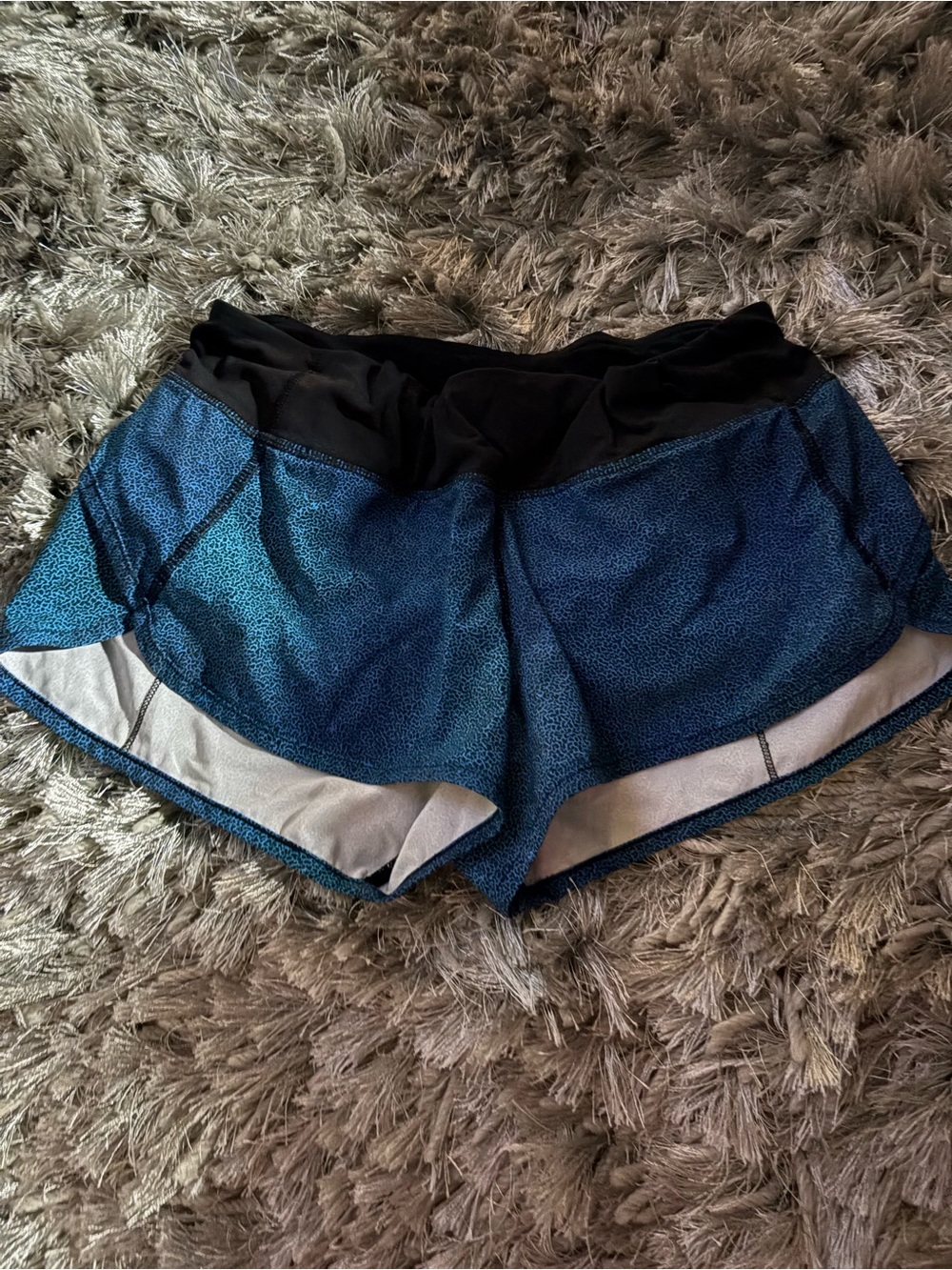 lululemon athletica Blue Speckled Running Shorts with Black Waistband